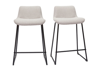 Tabourets de bar en tissu effet velours texturé beige et métal H65 cm (lot de 2) BOOST