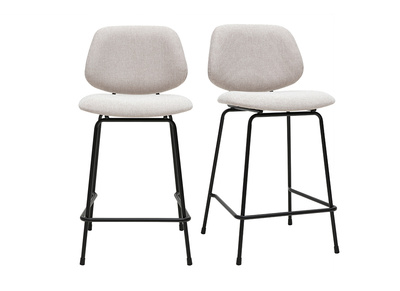 Tabourets de bar en tissu effet velours texturé beige et métal H66.5 cm BARNET (lot de 2)