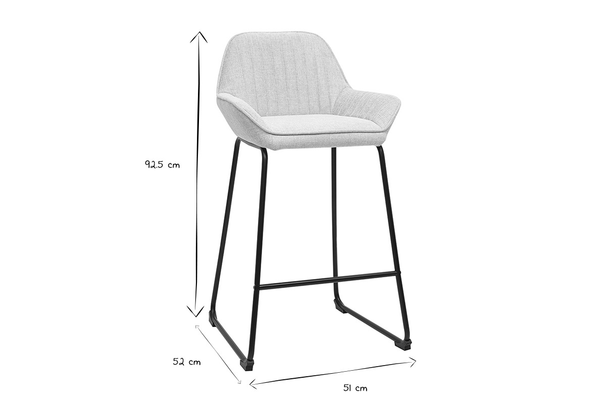 Tabourets de bar en tissu effet velours textur� beige et m�tal noir H68 cm (lot de 2) RONNIE