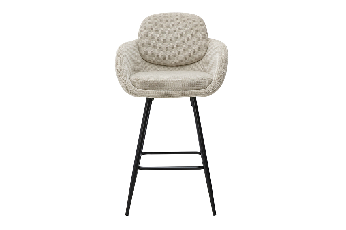 Tabourets de bar en tissu effet velours textur� beige et m�tal noir H68.5 cm (lot de 2) SLAKE
