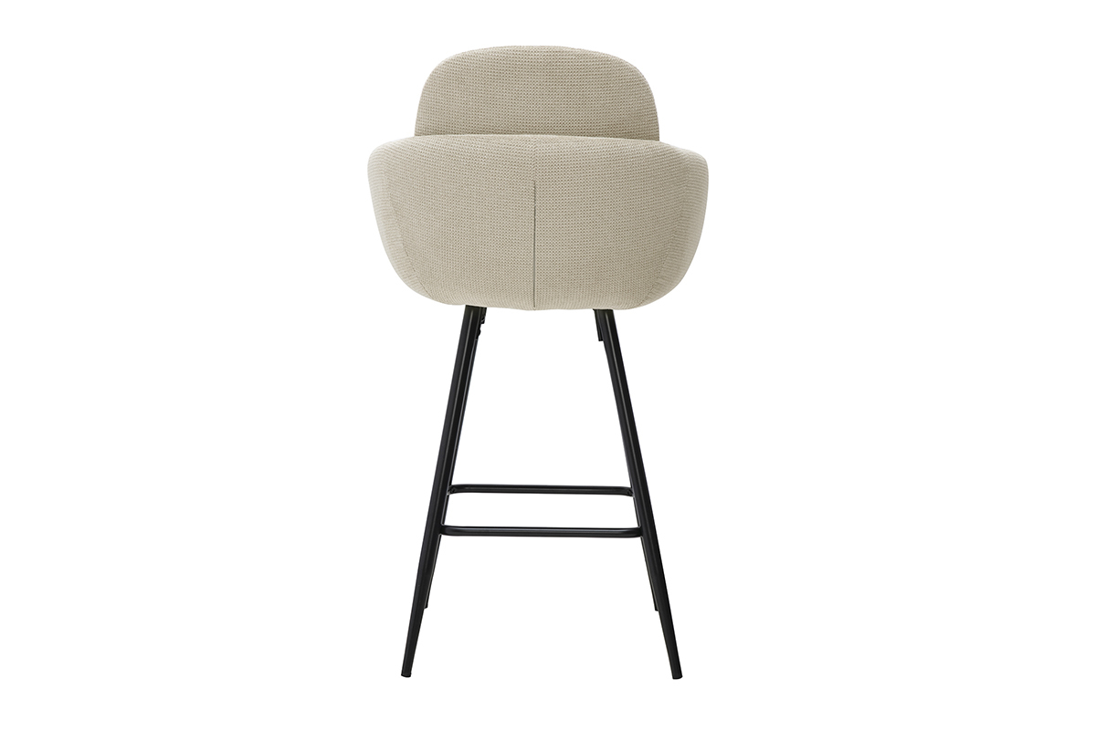 Tabourets de bar en tissu effet velours textur� beige et m�tal noir H68.5 cm (lot de 2) SLAKE
