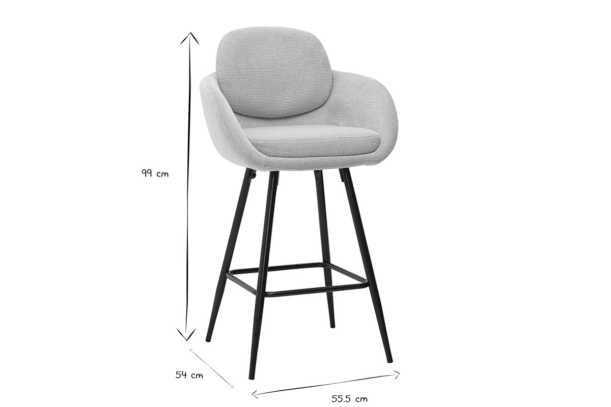 Tabourets de bar en tissu effet velours textur� beige et m�tal noir H68.5 cm (lot de 2) SLAKE