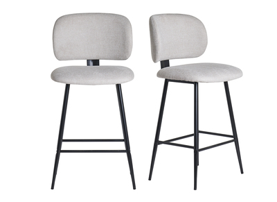 Tabourets de bar en tissu effet velours texturé beige et métal noir H70 cm (lot de 2) ATRIUM