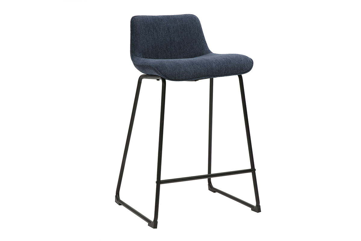 Tabourets de bar en tissu effet velours textur bleu fonc et mtal H65 cm (lot de 2) BOOST