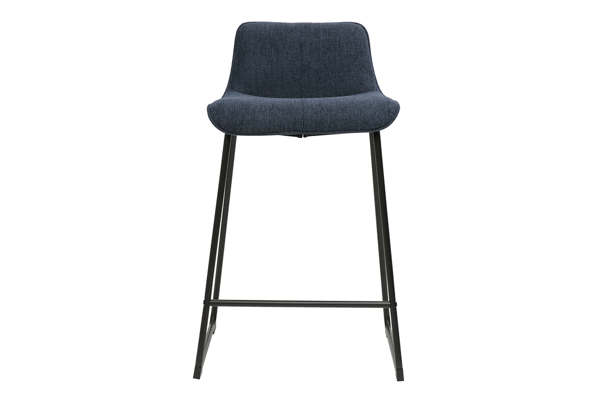 Tabourets de bar en tissu effet velours textur bleu fonc et mtal H65 cm (lot de 2) BOOST