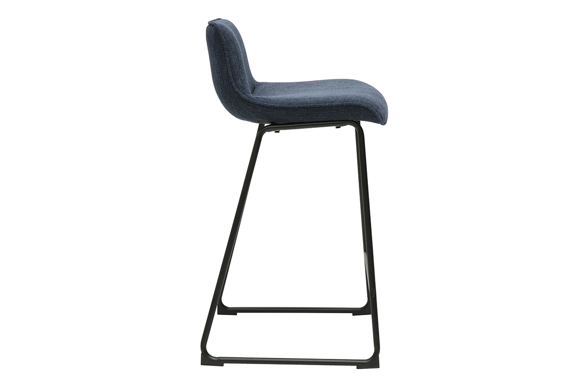 Tabourets de bar en tissu effet velours textur bleu fonc et mtal H65 cm (lot de 2) BOOST
