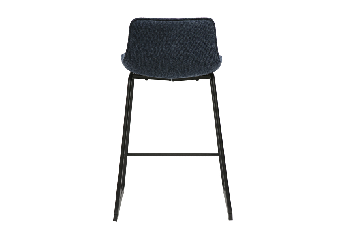 Tabourets de bar en tissu effet velours textur bleu fonc et mtal H65 cm (lot de 2) BOOST