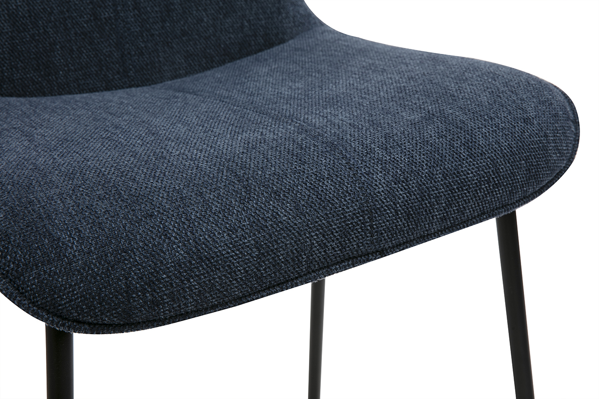 Tabourets de bar en tissu effet velours textur bleu fonc et mtal H65 cm (lot de 2) BOOST
