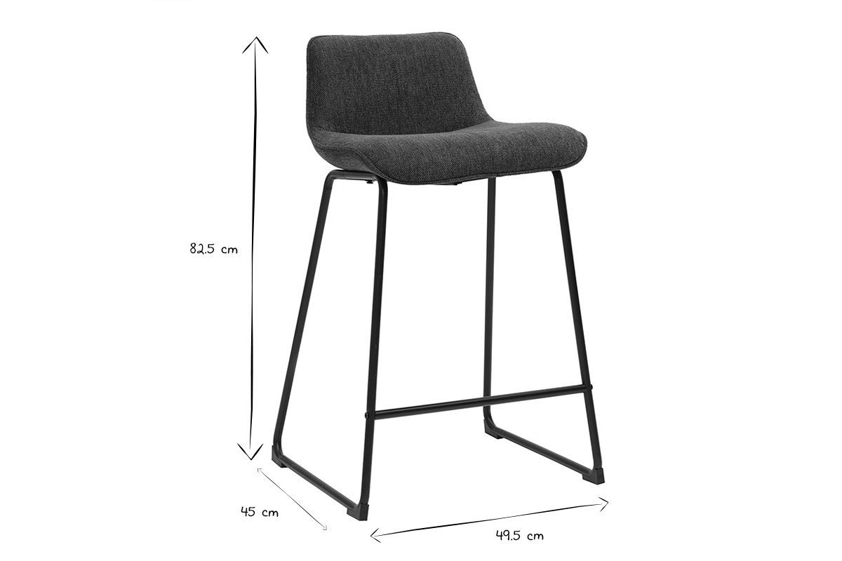 Tabourets de bar en tissu effet velours textur bleu fonc et mtal H65 cm (lot de 2) BOOST