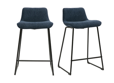 Tabourets de bar en tissu effet velours texturé bleu foncé et métal H65 cm (lot de 2) BOOST