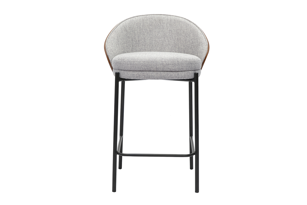 Tabourets de bar en tissu effet velours textur� gris, bois fonc� et m�tal H65 cm (lot de 2) TUCSON