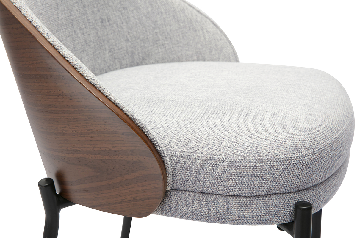 Tabourets de bar en tissu effet velours textur� gris, bois fonc� et m�tal H65 cm (lot de 2) TUCSON
