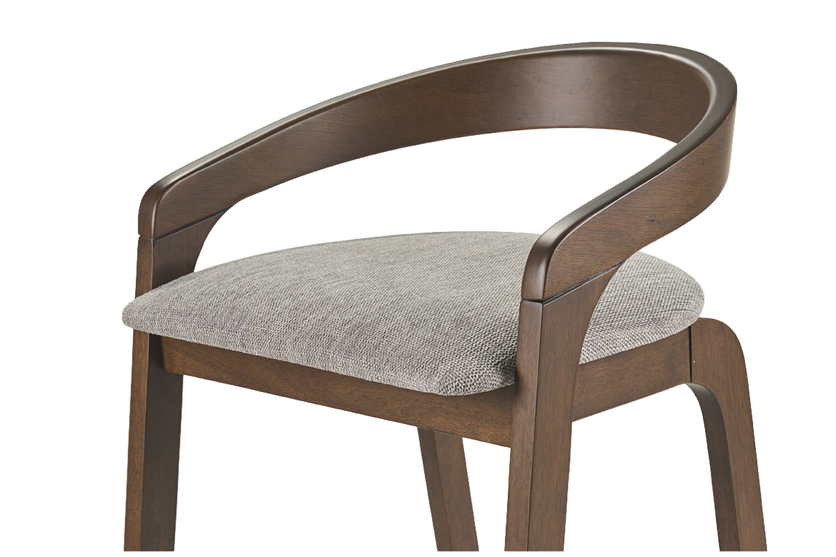 Tabourets de bar en tissu effet velours textur� gris et bois fonc� H68 cm (lot de 2) PULSO