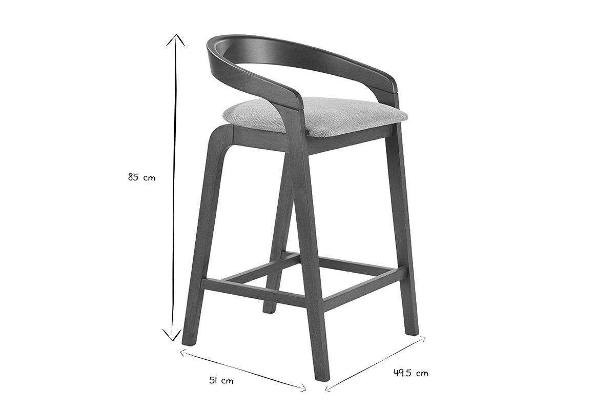 Tabourets de bar en tissu effet velours textur� gris et bois fonc� H68 cm (lot de 2) PULSO