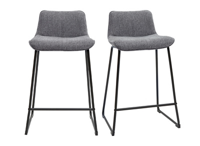 Tabourets de bar en tissu effet velours texturé gris et métal H65 (lot de 2) BOOST