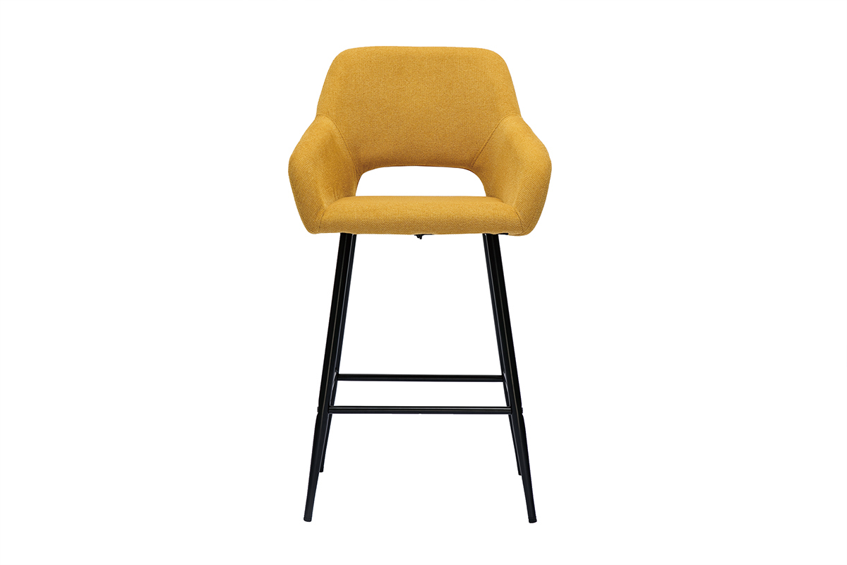 Tabourets de bar en tissu effet velours textur jaune moutarde et mtal H65 cm (lot de 2) LAURETTE