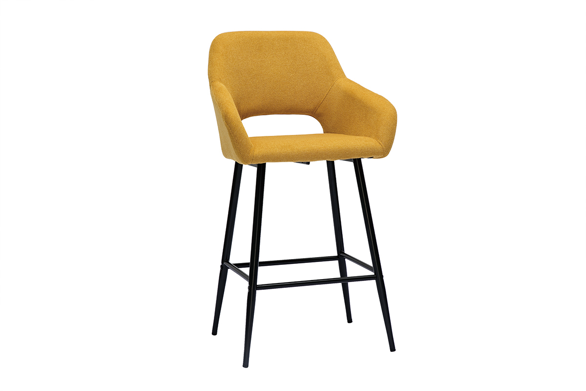 Tabourets de bar en tissu effet velours textur jaune moutarde et mtal H65 cm (lot de 2) LAURETTE