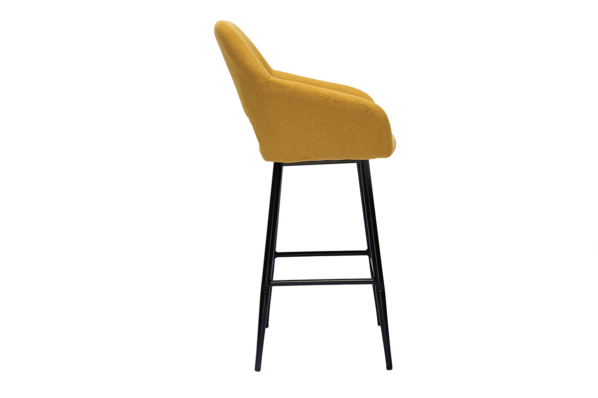 Tabourets de bar en tissu effet velours textur jaune moutarde et mtal H65 cm (lot de 2) LAURETTE