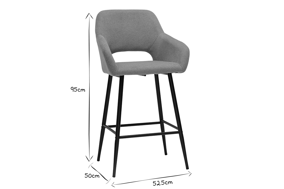 Tabourets de bar en tissu effet velours textur jaune moutarde et mtal H65 cm (lot de 2) LAURETTE