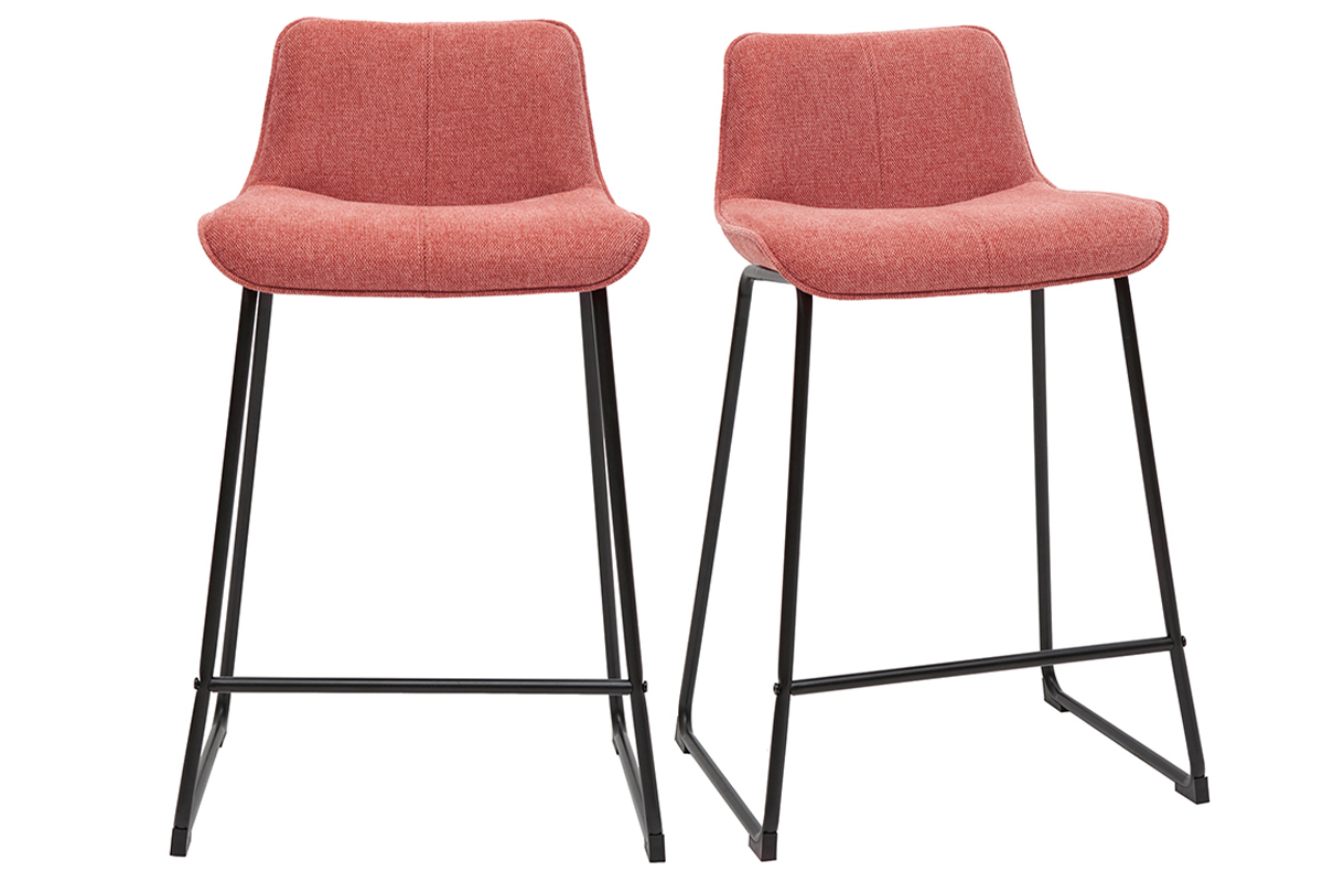 Tabourets de bar en tissu effet velours textur terracotta et mtal  (lot de 2) BOOST