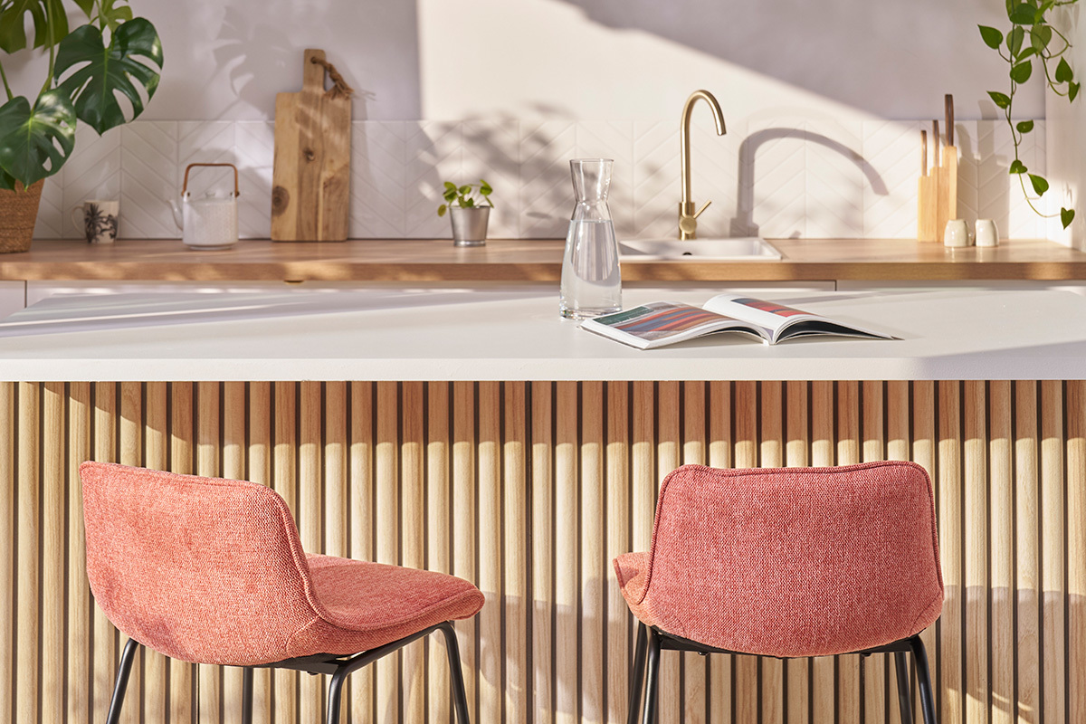 Tabourets de bar en tissu effet velours textur terracotta et mtal  (lot de 2) BOOST