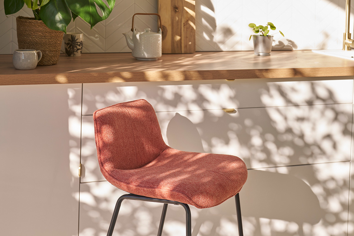 Tabourets de bar en tissu effet velours textur terracotta et mtal  (lot de 2) BOOST