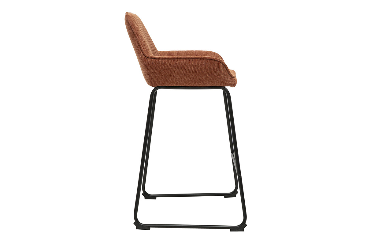 Tabourets de bar en tissu effet velours textur� terre br�l�e et m�tal noir H68 cm (lot de 2) RONNIE