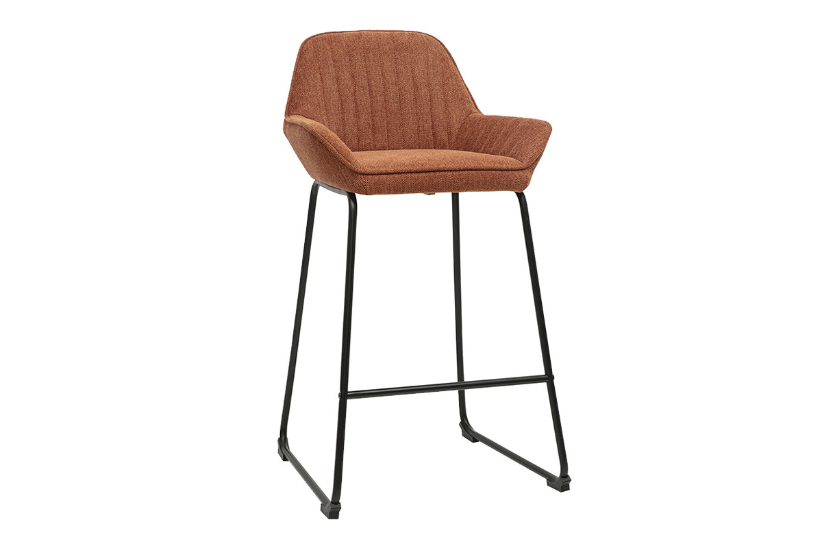 Tabourets de bar en tissu effet velours textur� terre br�l�e et m�tal noir H68 cm (lot de 2) RONNIE