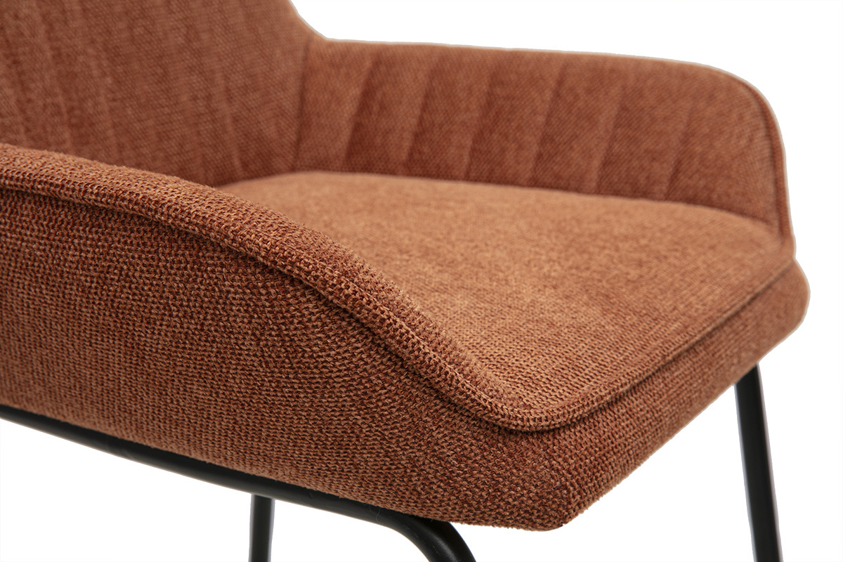 Tabourets de bar en tissu effet velours textur� terre br�l�e et m�tal noir H68 cm (lot de 2) RONNIE