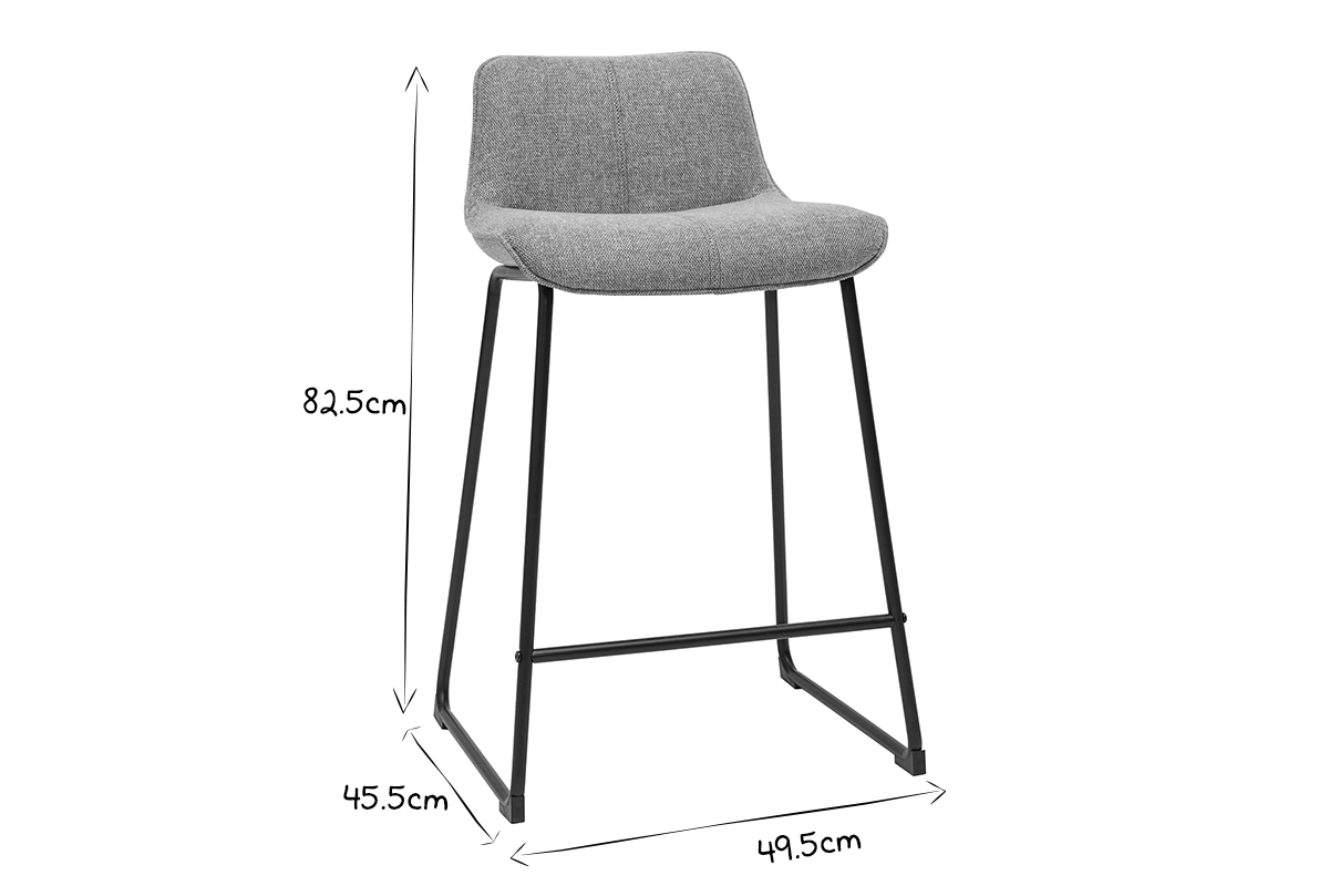 Tabourets de bar en tissu effet velours textur vert cladon et mtal noir H65 cm (lot de 2) BOOST