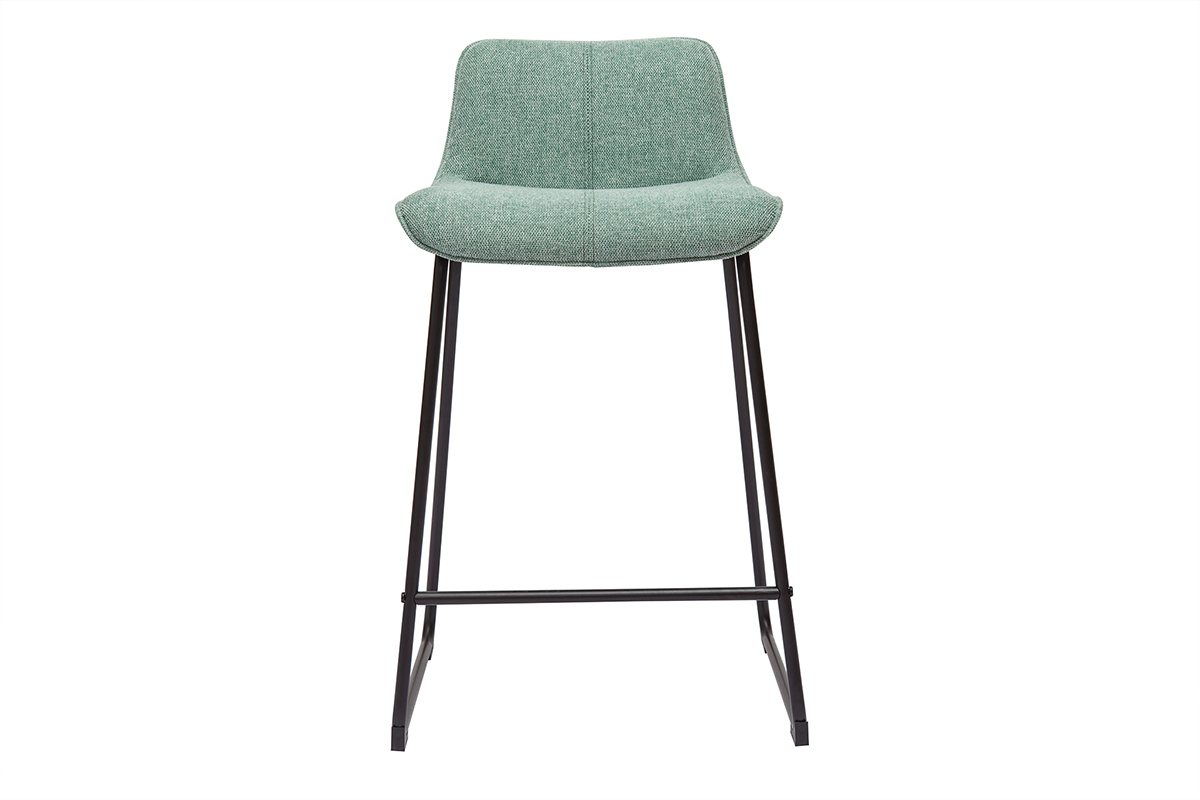 Tabourets de bar en tissu effet velours textur vert cladon et mtal noir H65 cm (lot de 2) BOOST