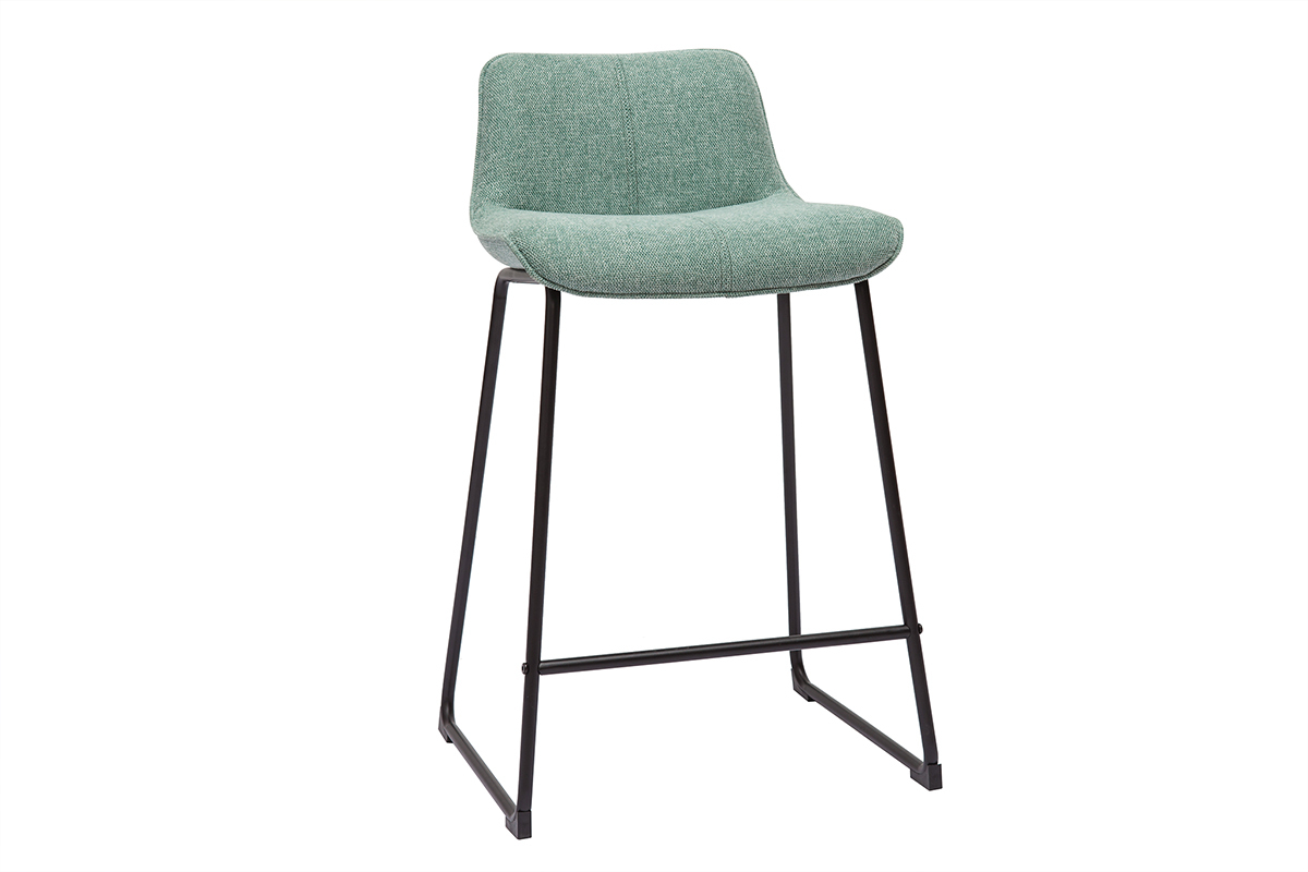 Tabourets de bar en tissu effet velours textur vert cladon et mtal noir H65 cm (lot de 2) BOOST