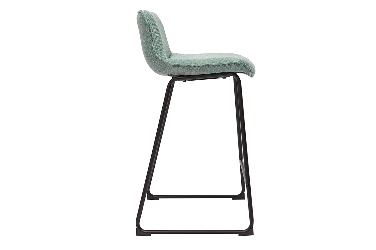 Tabourets de bar en tissu effet velours textur vert cladon et mtal noir H65 cm (lot de 2) BOOST