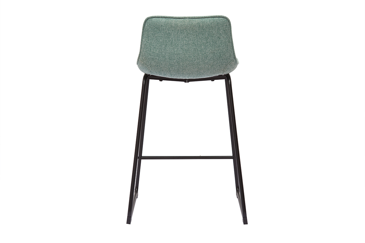 Tabourets de bar en tissu effet velours textur vert cladon et mtal noir H65 cm (lot de 2) BOOST