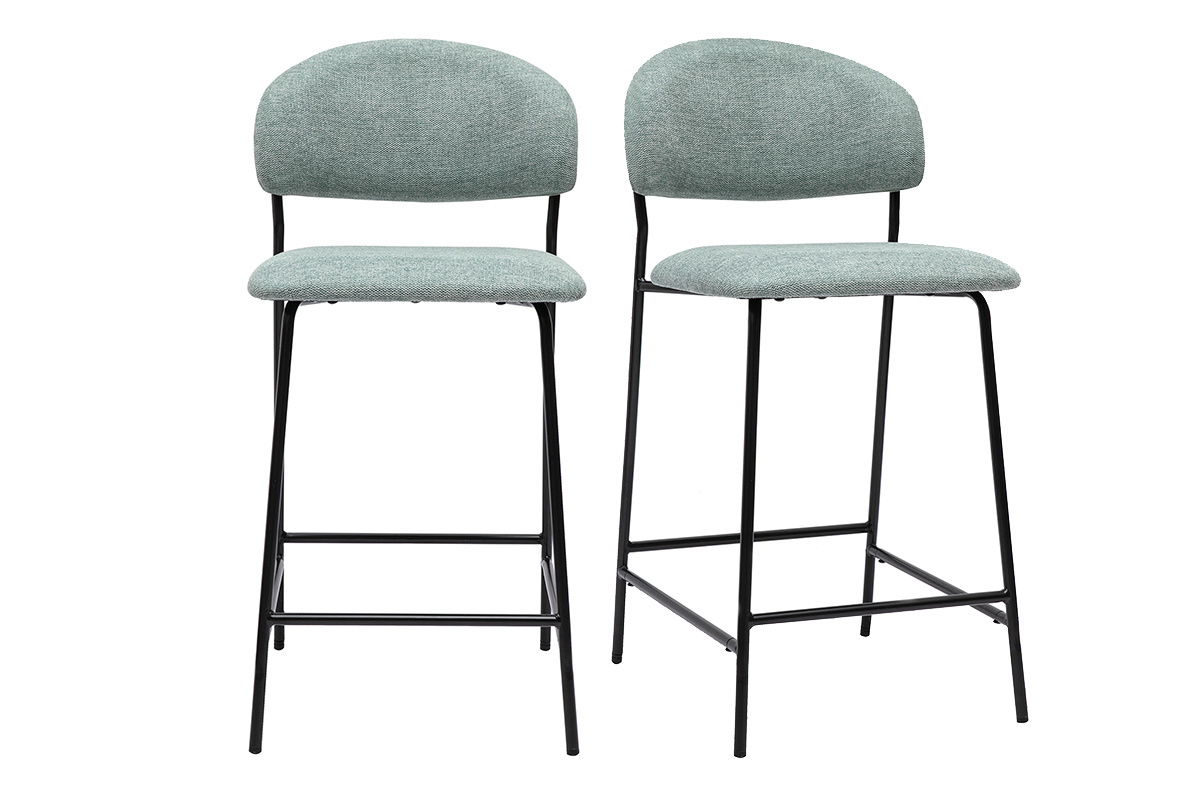 Tabourets de bar en tissu effet velours textur� vert c�ladon H64 cm (lot de 2) BENTA