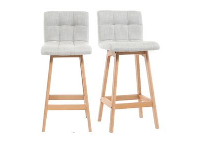 Tabourets de bar en tissu gris clair et bois H65 cm (lot de 2) KLARIS