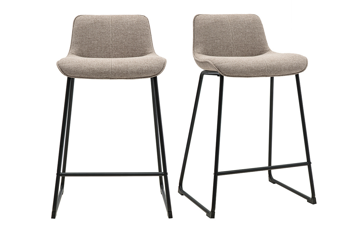 Tabourets de bar en tissu taupe et m�tal noir H65 cm (lot de 2) BOOST