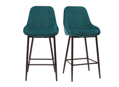Tabourets de bar en tissu velours bleu pétrole et métal noir H65 cm (lot de 2) HOLO