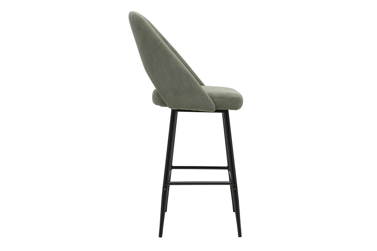 Tabourets de bar en tissu velours c�tel� vert kaki H65 cm (lot de 2) COSETTE