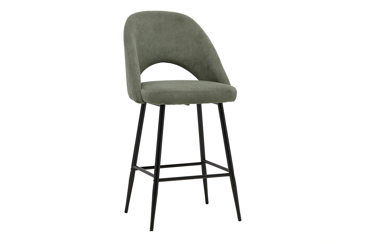 Tabourets de bar en tissu velours c�tel� vert kaki H65 cm (lot de 2) COSETTE