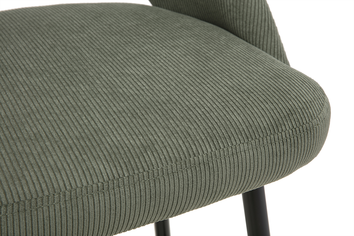 Tabourets de bar en tissu velours c�tel� vert kaki H65 cm (lot de 2) COSETTE
