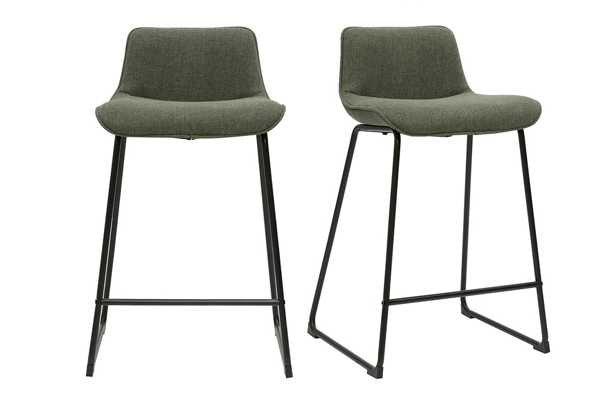 Tabourets de bar en tissu vert kaki et mtal H65 cm (lot de 2) BOOST