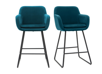 Tabourets de bar en velours bleu pétrole H65 cm (lot de 2) AMIKA