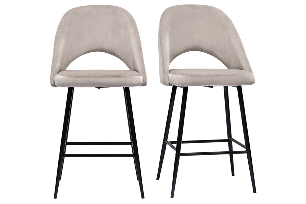 Tabourets de bar en velours taupe et mtal H65 cm (lot de 2) COSETTE