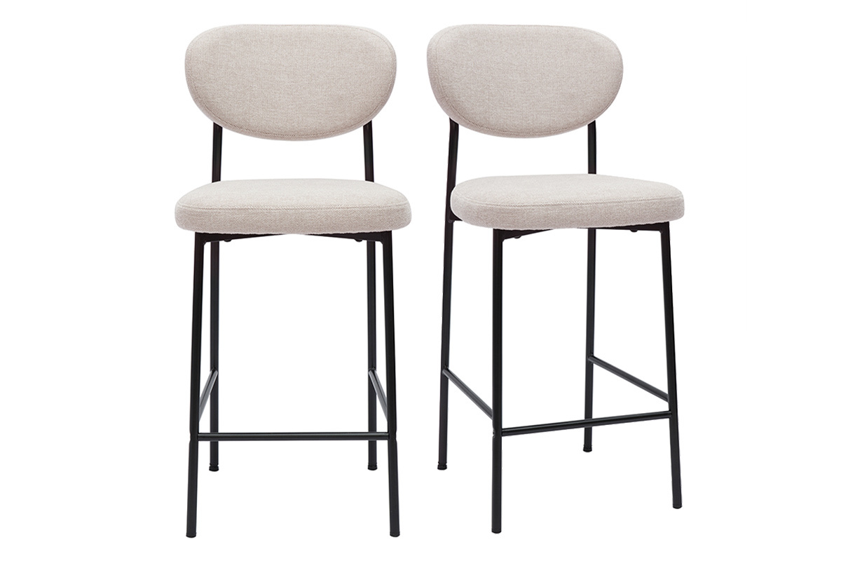 Tabourets de bar fixes en tissu effet velours textur beige H65 cm (lot de 2) BREKA
