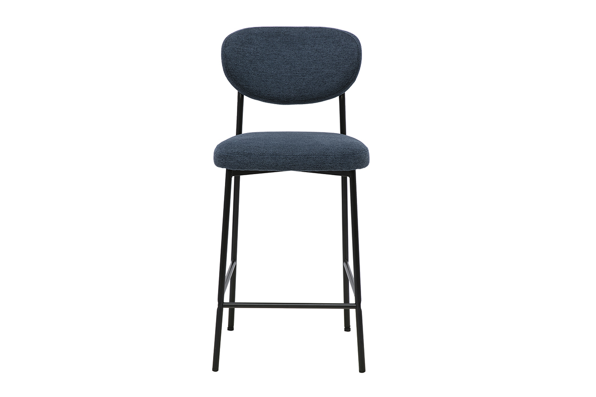 Tabourets de bar fixes en tissu effet velours textur� bleu fonc� H65 cm (lot de 2) BREKA