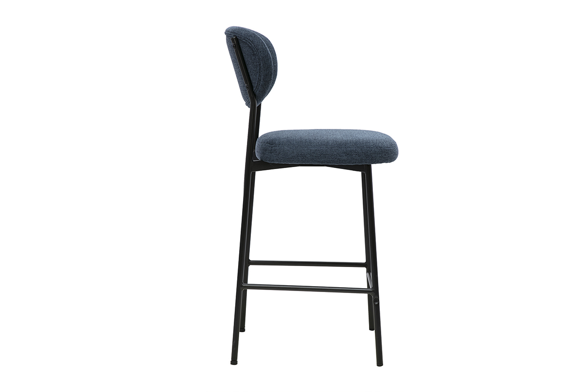 Tabourets de bar fixes en tissu effet velours textur� bleu fonc� H65 cm (lot de 2) BREKA