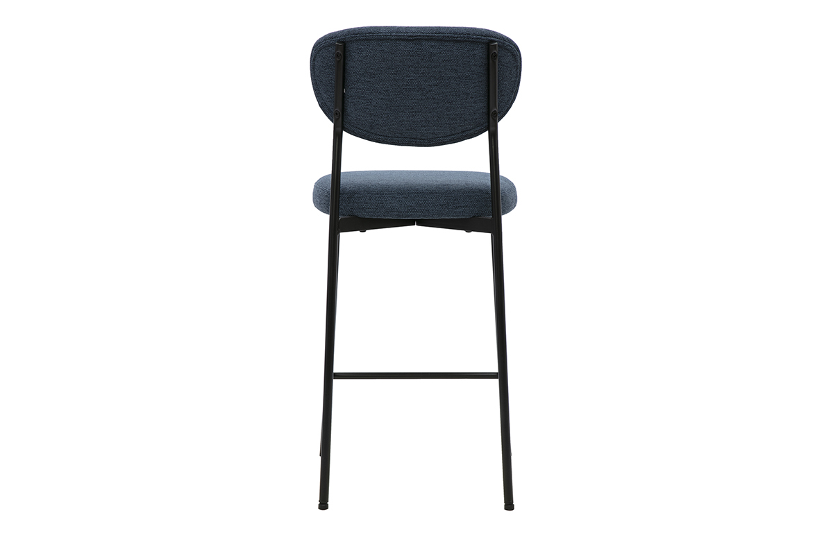 Tabourets de bar fixes en tissu effet velours textur� bleu fonc� H65 cm (lot de 2) BREKA