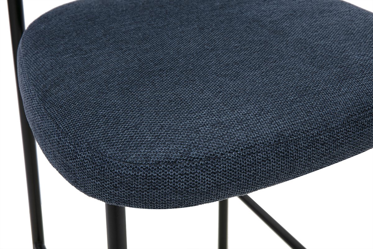 Tabourets de bar fixes en tissu effet velours textur� bleu fonc� H65 cm (lot de 2) BREKA