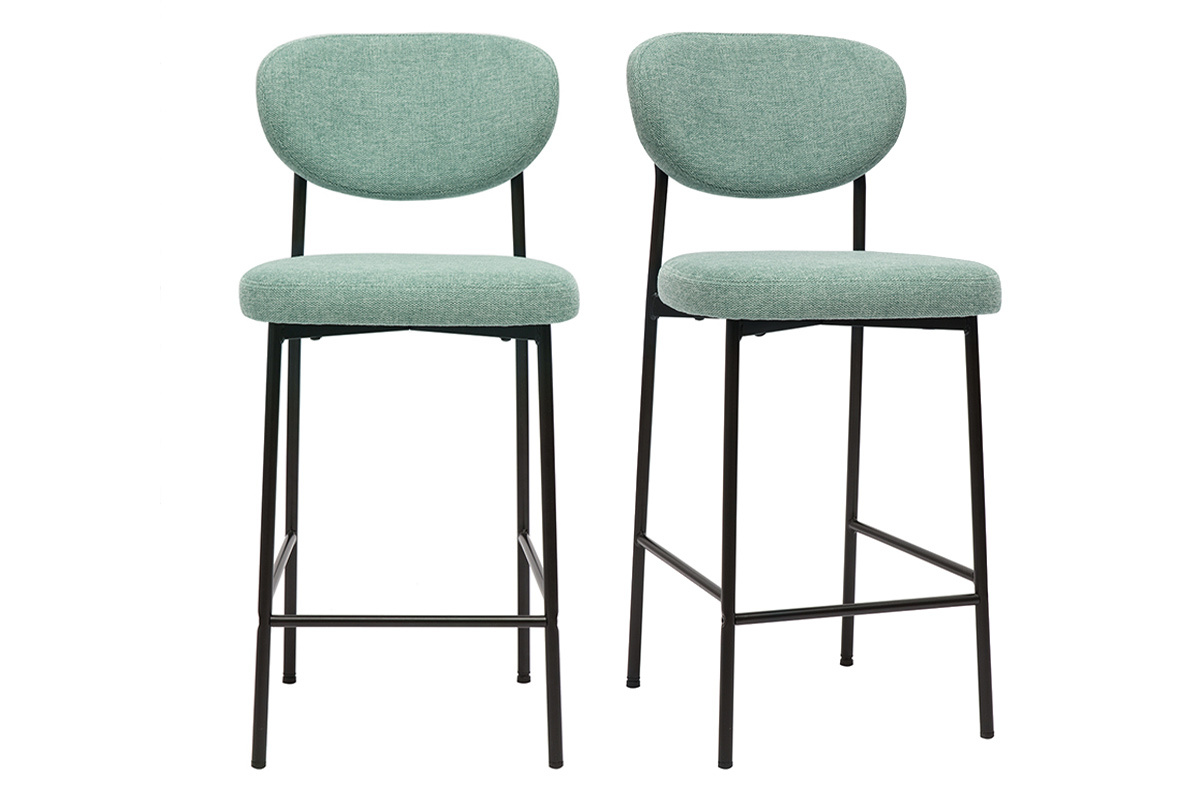 Tabourets de bar fixes en tissu effet velours textur cladon H65 cm (lot de 2) BREKA